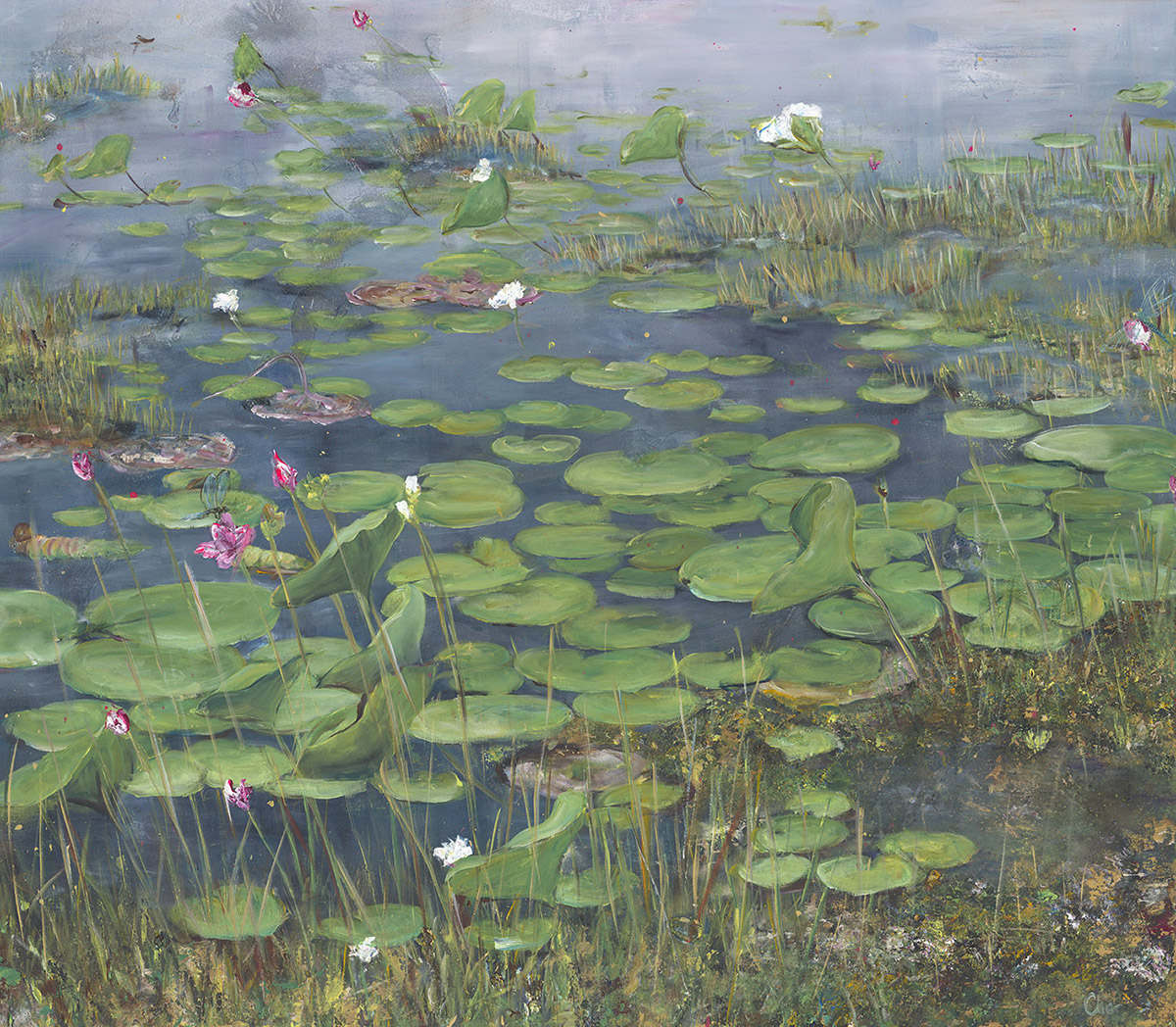 Cher van Schouwen, Fogg Dam, Acrylic, gold dust, ink sand on canvas 1400 x 1400mm LR